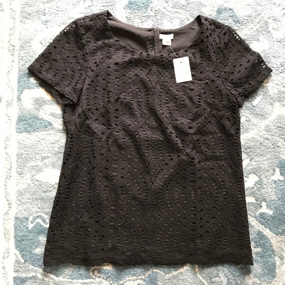 J. Crew Tops - NWT J. Crew Lace Eyelet Black Blouse Shirt Sz 0
